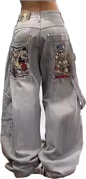 Womens Baggy Jeans Vintage Oversized Pants Aesthetic Hip Hop Jeans Denim Graphic Jean Grunge Pants