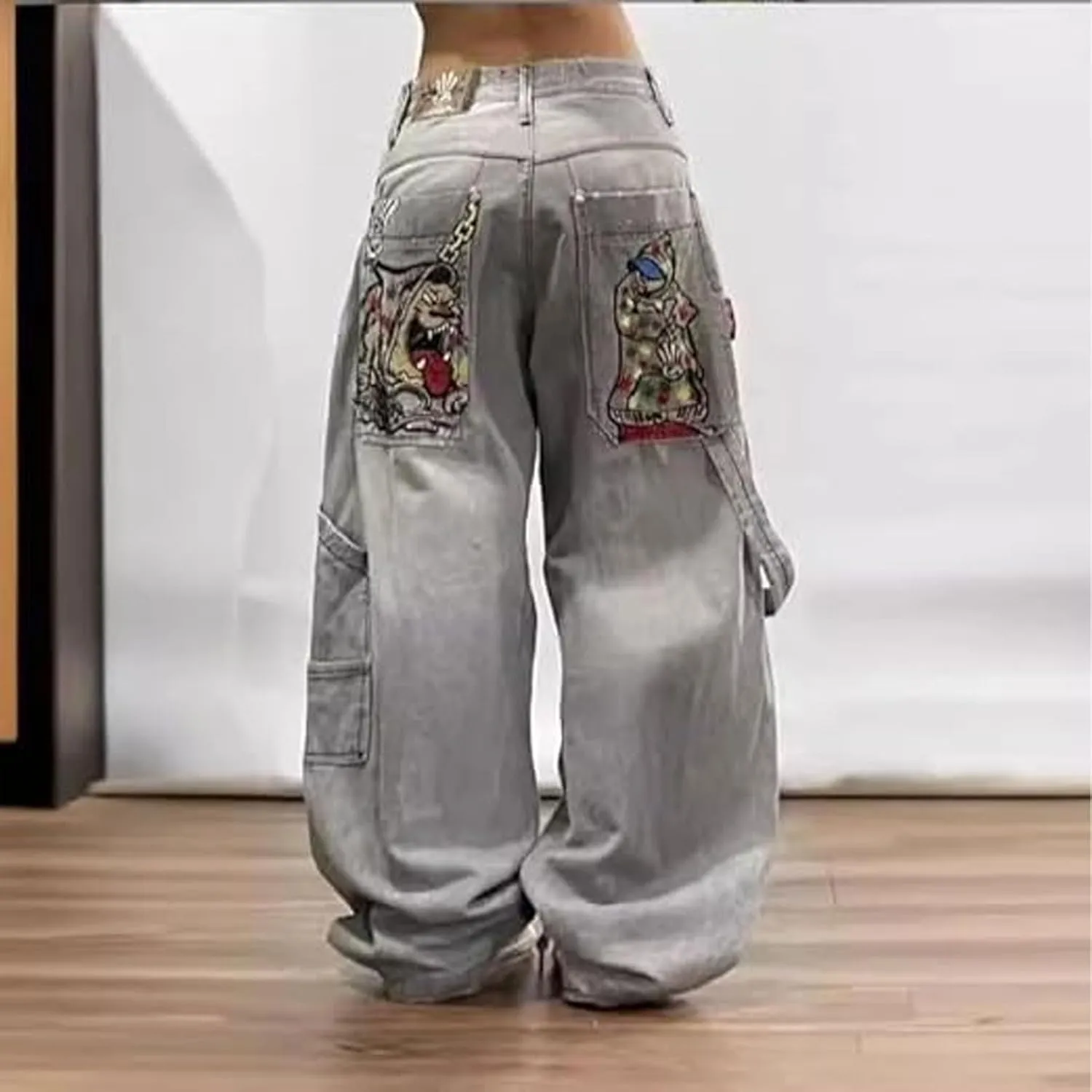 Womens Baggy Jeans Vintage Oversized Pants Aesthetic Hip Hop Jeans Denim Graphic Jean Grunge Pants