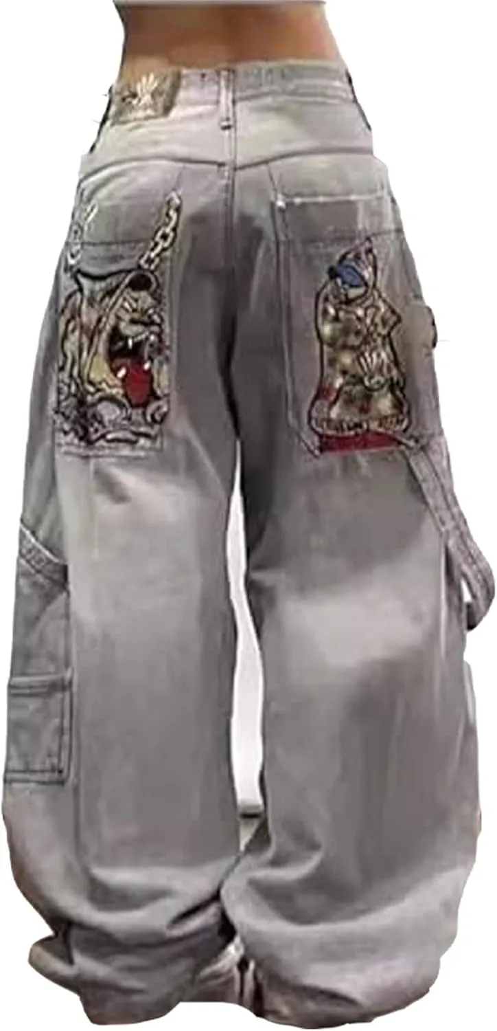 Womens Baggy Jeans Vintage Oversized Pants Aesthetic Hip Hop Jeans Denim Graphic Jean Grunge Pants