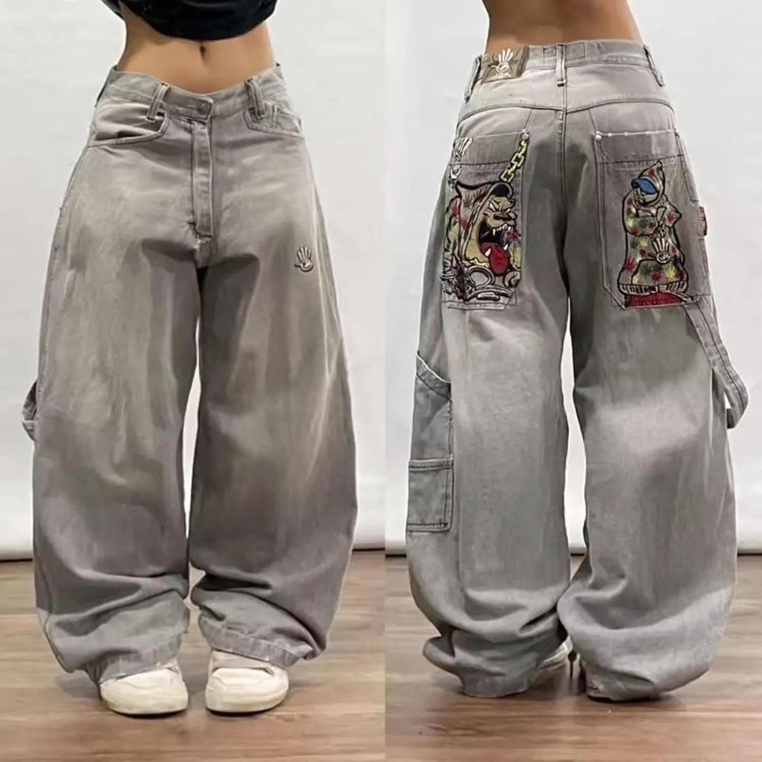Womens Baggy Jeans Vintage Oversized Pants Aesthetic Hip Hop Jeans Denim Graphic Jean Grunge Pants