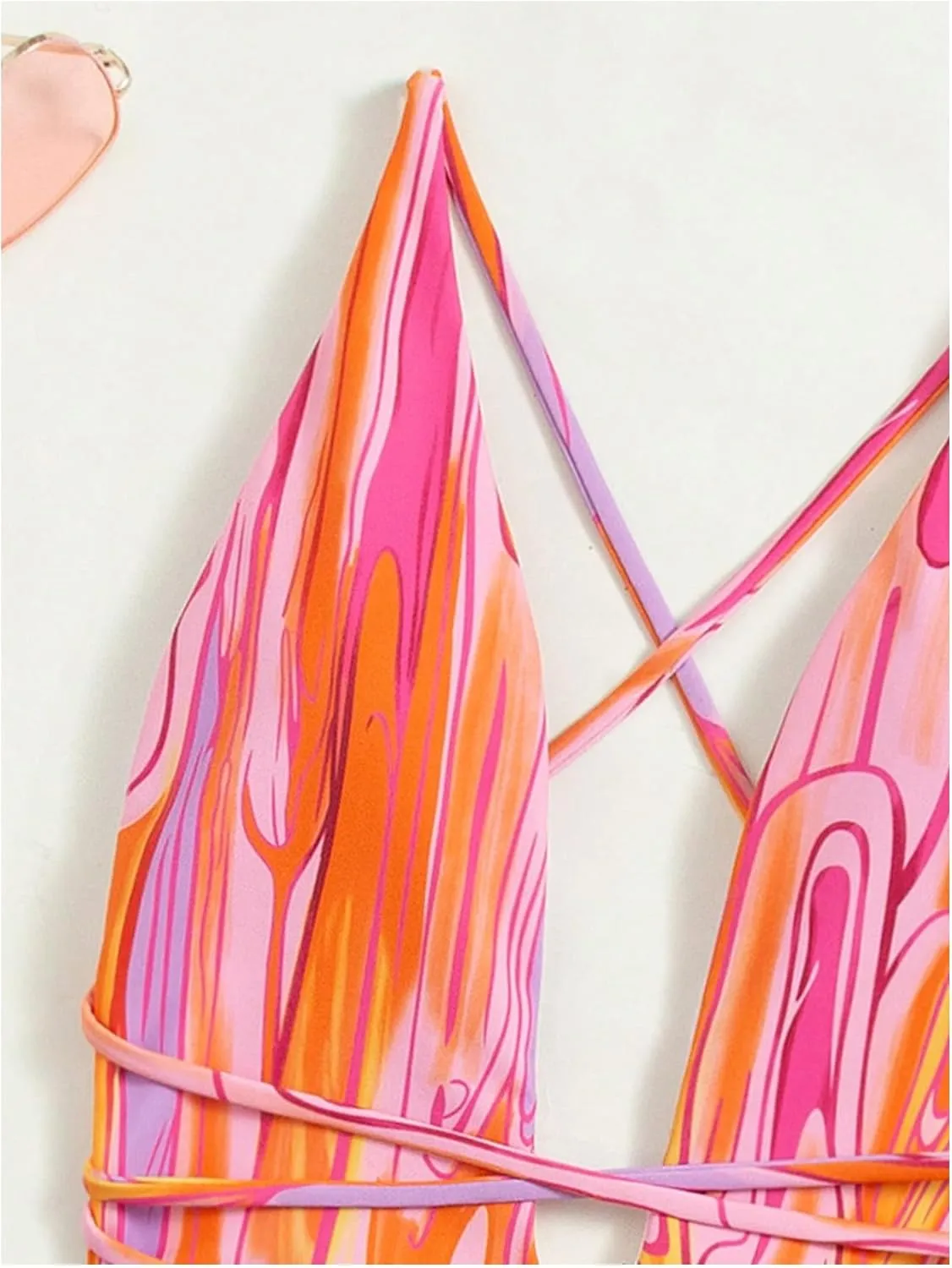 Women's Graphic Strappy Backless V Neck One Piece Swimsuit with Cover Up Beach Skirts Bathing Suit Set