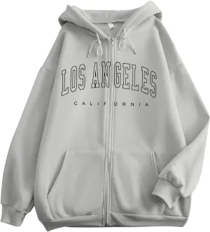 Womens Hoodies Oversized Sweatshirts Pullover Fleece Los Angeles Print Long Sleeve with Pockets Fall Y2K Clothes