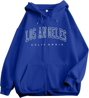 Womens Hoodies Oversized Sweatshirts Pullover Fleece Los Angeles Print Long Sleeve with Pockets Fall Y2K Clothes
