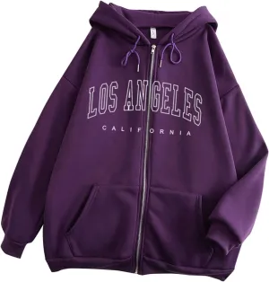 Women's Letter Graphic Print Sweatshirt Cute Los Angeles Oversized Pullover Crewneck Long Sleeve Tops for Teen Girl