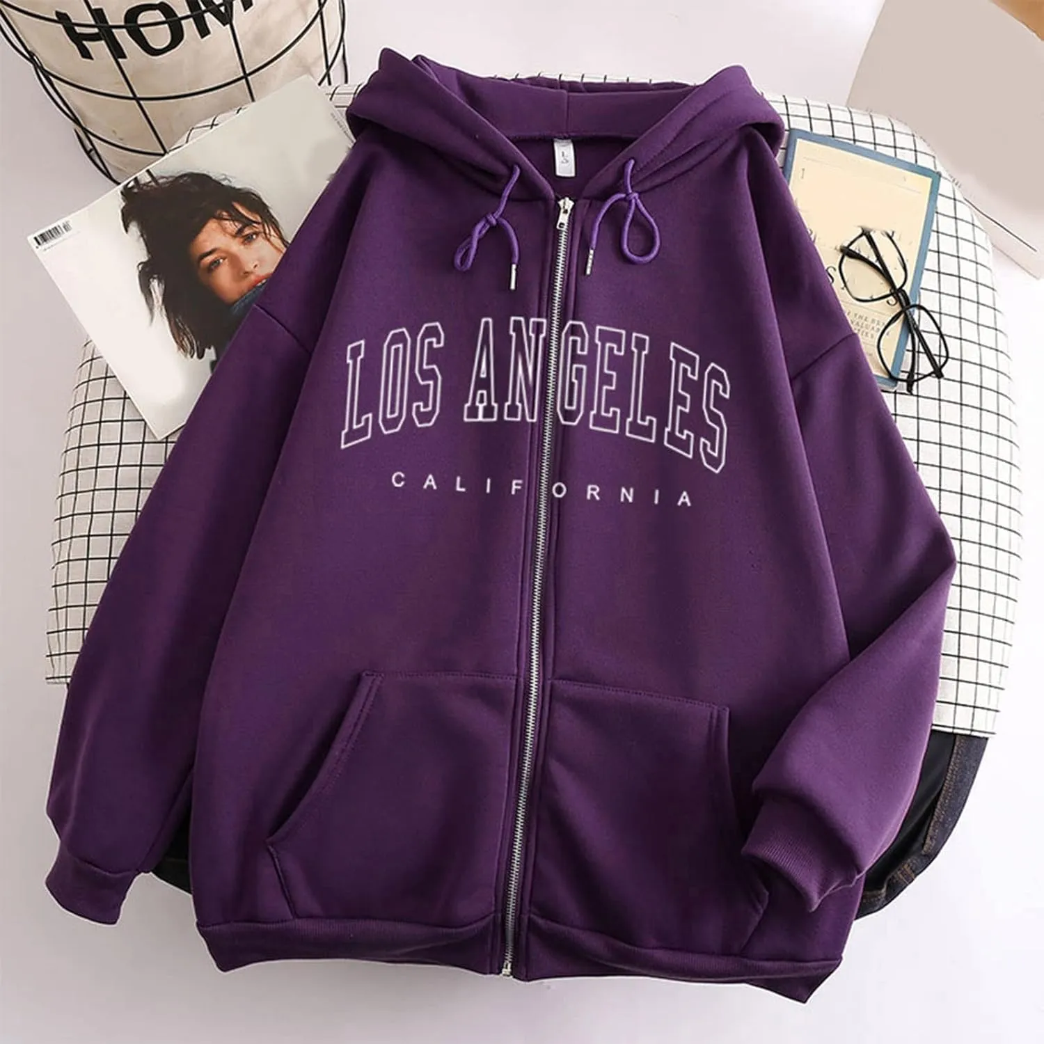 Women's Letter Graphic Print Sweatshirt Cute Los Angeles Oversized Pullover Crewneck Long Sleeve Tops for Teen Girl