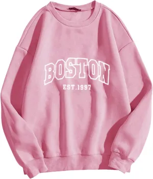 Women's Letter Graphic Print Sweatshirt Cute Los Angeles Oversized Pullover Crewneck Long Sleeve Tops for Teen Girl