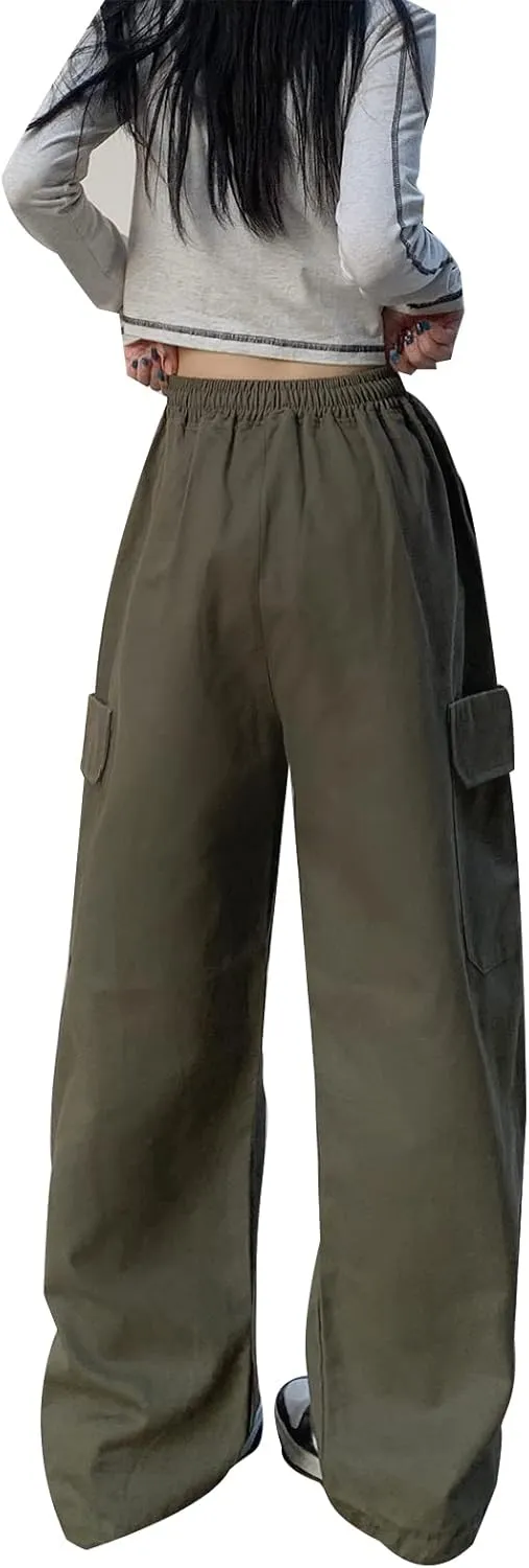 Women's Pants Gothic Y2k Cargo Baggy Wide Leg Vintage Casual Harajuku Trousers for Girls Streetwear