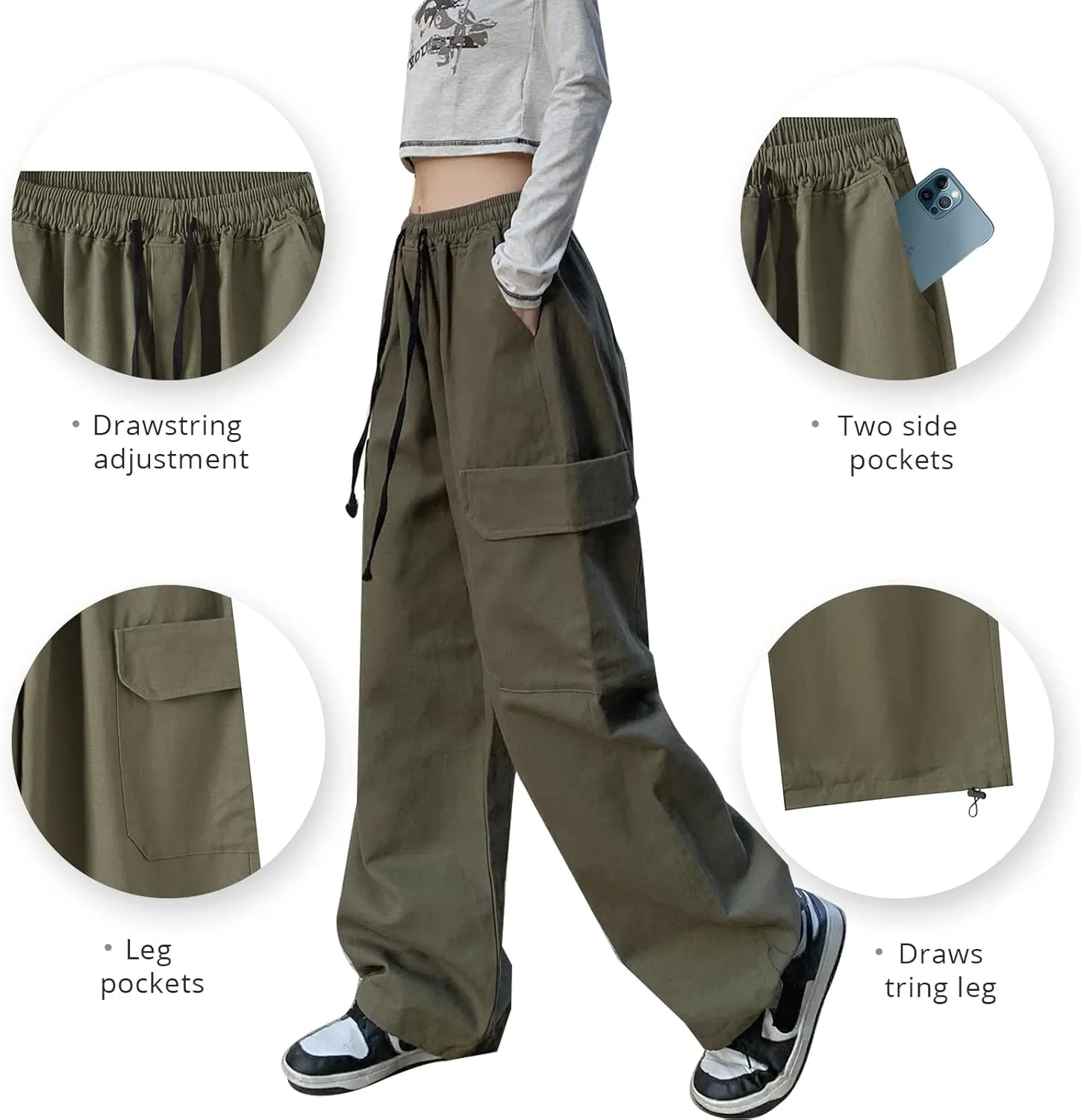 Women's Pants Gothic Y2k Cargo Baggy Wide Leg Vintage Casual Harajuku Trousers for Girls Streetwear
