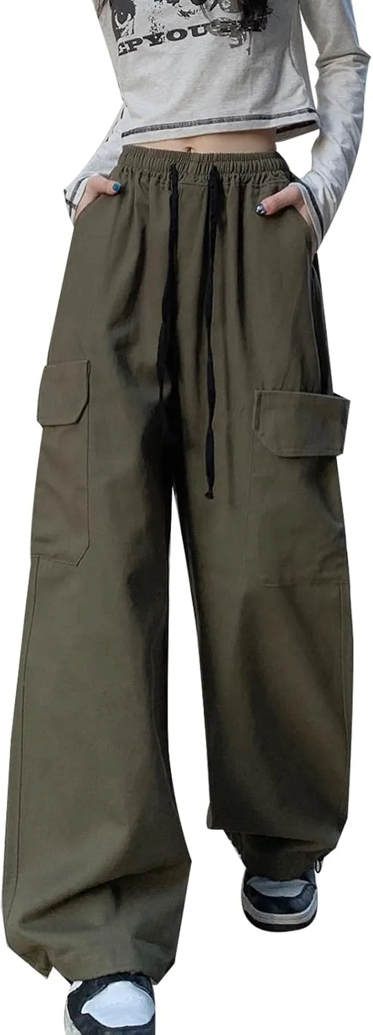 Women's Pants Gothic Y2k Cargo Baggy Wide Leg Vintage Casual Harajuku Trousers for Girls Streetwear