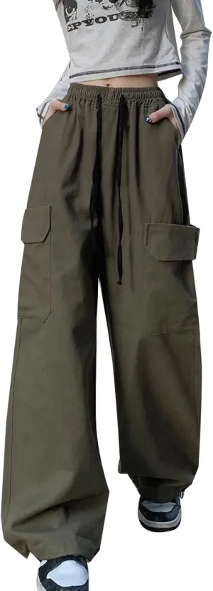 Women's Pants Gothic Y2k Cargo Baggy Wide Leg Vintage Casual Harajuku Trousers for Girls Streetwear