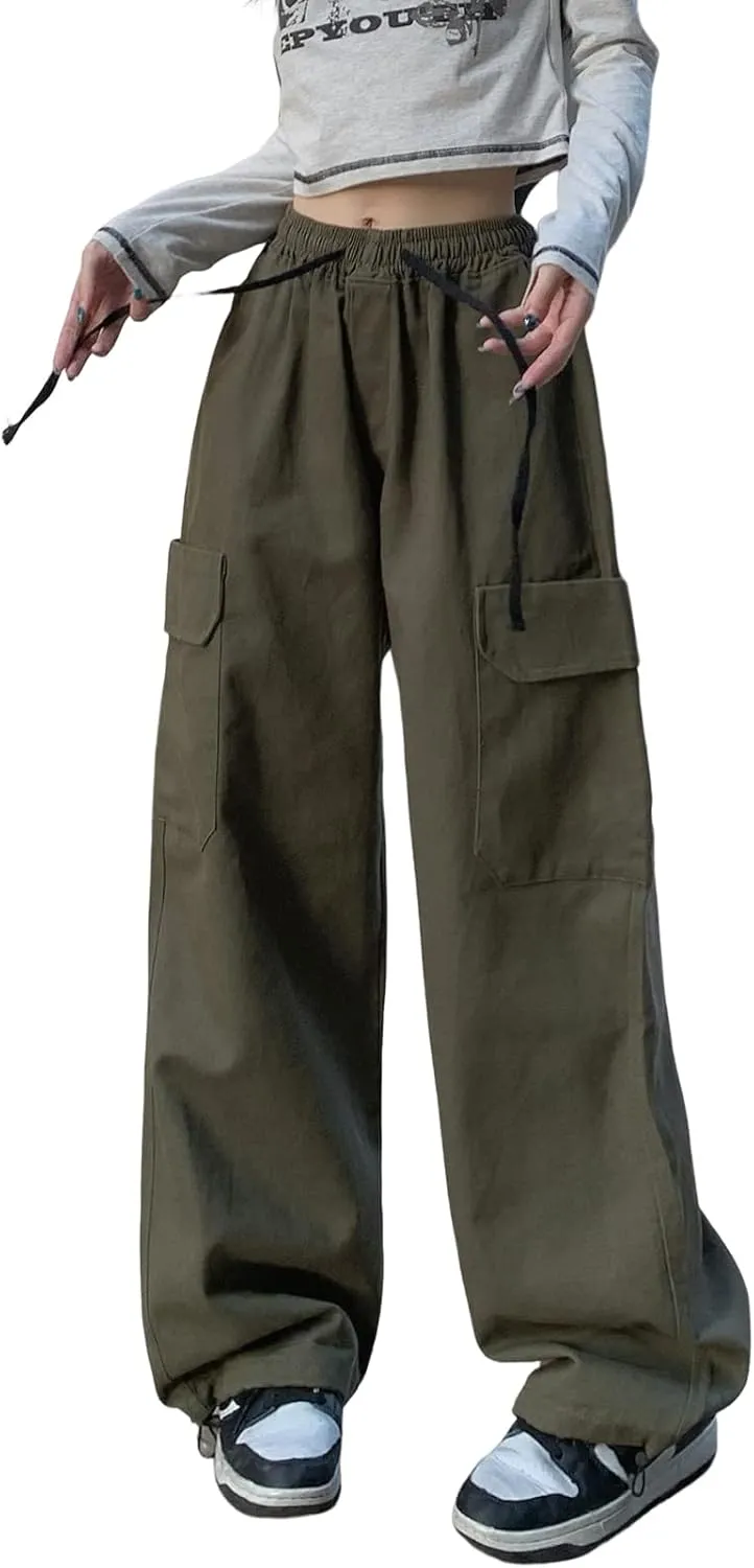 Women's Pants Gothic Y2k Cargo Baggy Wide Leg Vintage Casual Harajuku Trousers for Girls Streetwear