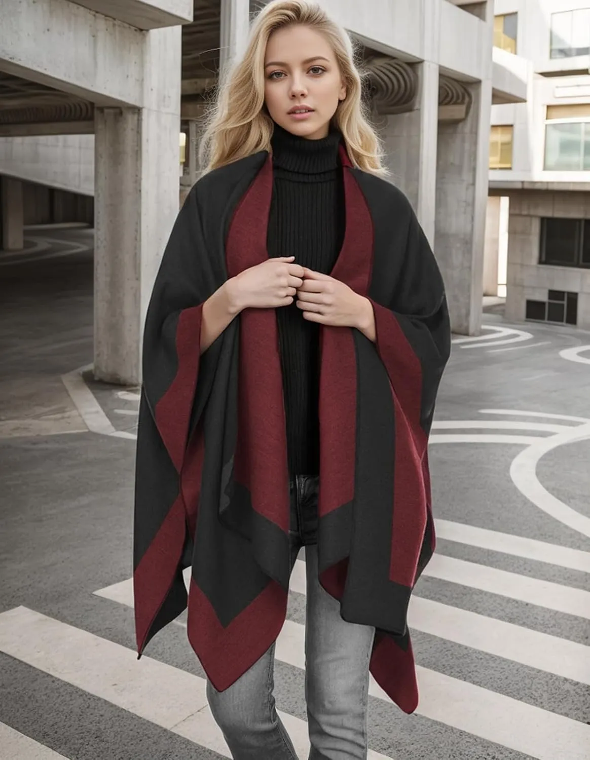 Women's Shawl Wraps Open Front Poncho Cape Oversized Sweaters Casual Cardigan Shawls for Fall Winter
