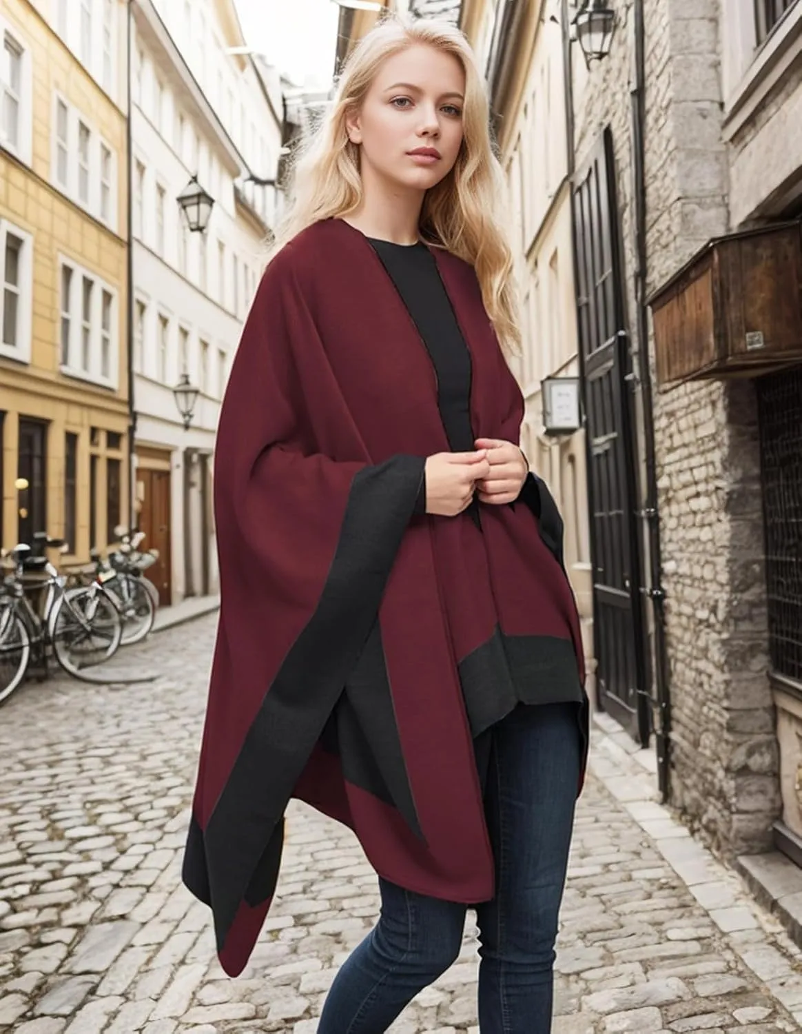 Women's Shawl Wraps Open Front Poncho Cape Oversized Sweaters Casual Cardigan Shawls for Fall Winter