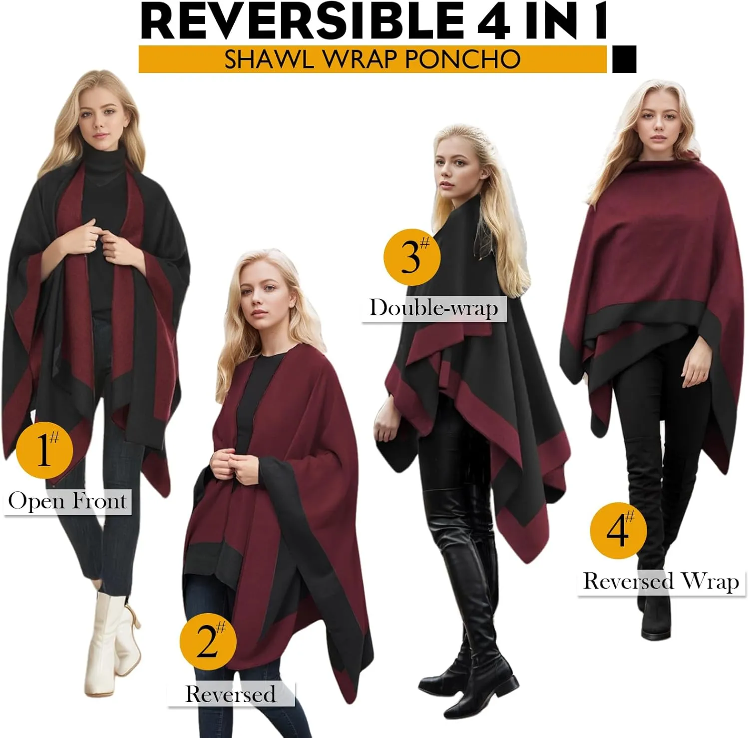 Women's Shawl Wraps Open Front Poncho Cape Oversized Sweaters Casual Cardigan Shawls for Fall Winter