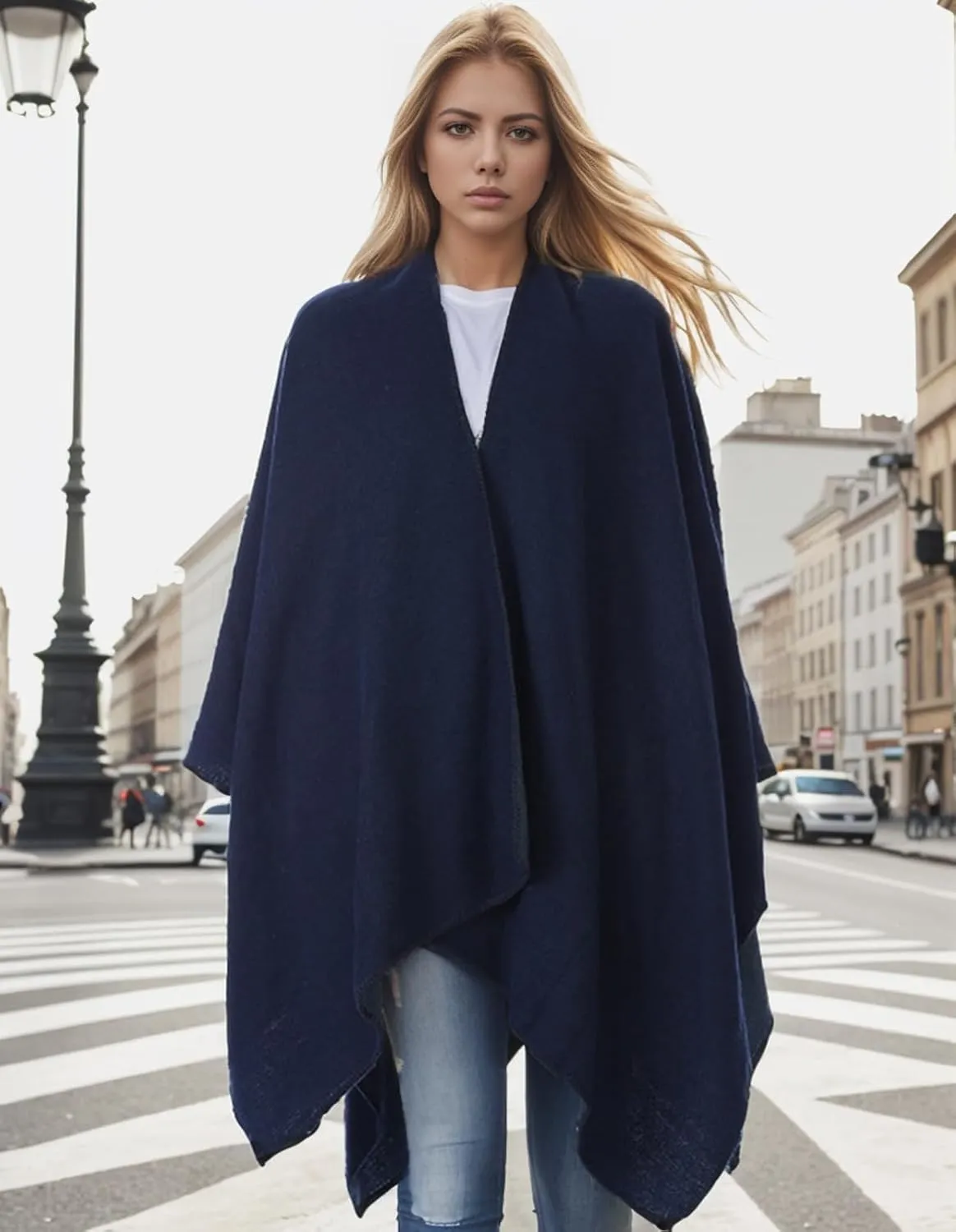 Women's Shawl Wraps Open Front Travel Poncho Cape Warm Oversized Plaid Sweaters Casual Cardigan Shawls