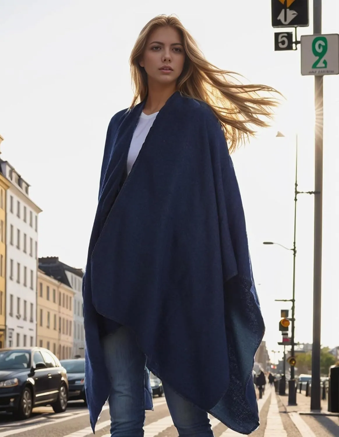 Women's Shawl Wraps Open Front Travel Poncho Cape Warm Oversized Plaid Sweaters Casual Cardigan Shawls