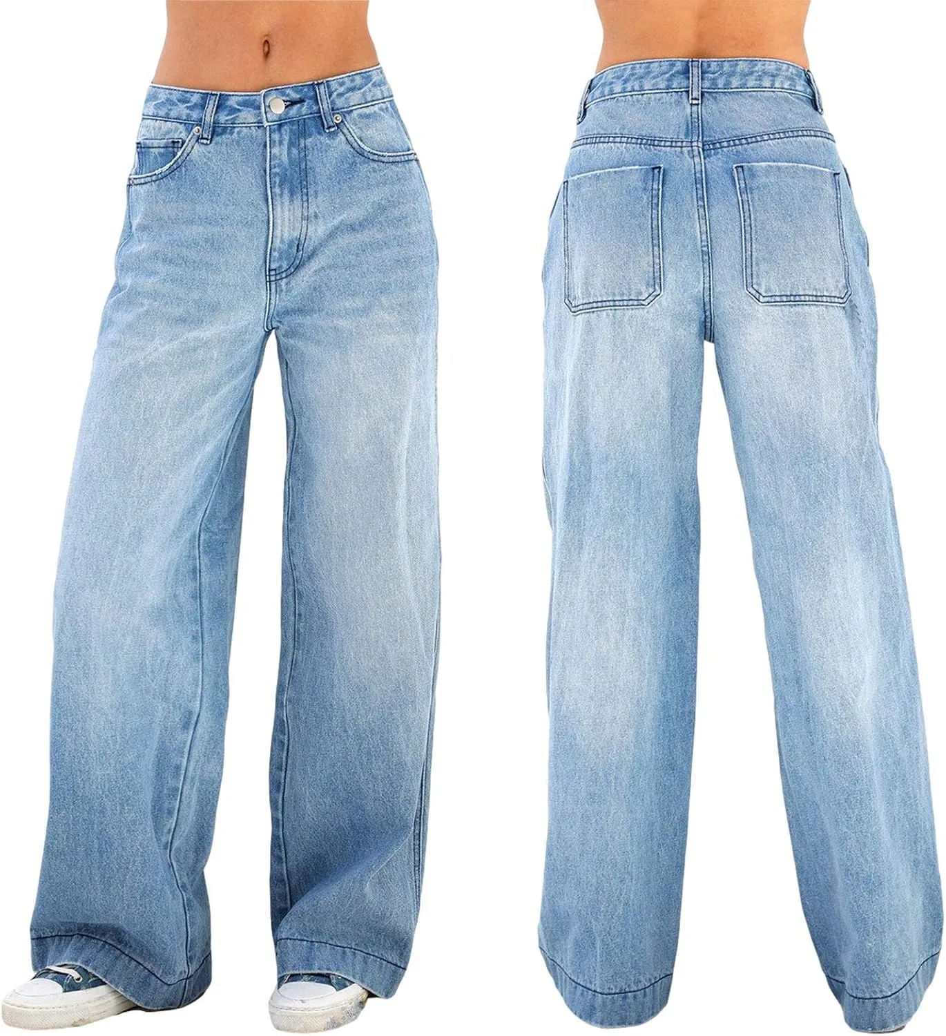 Women's Wide Leg Boyfriend Denim Pants - Low Rise Baggy Casual Loose Jeans - Y2K E-Girl Style