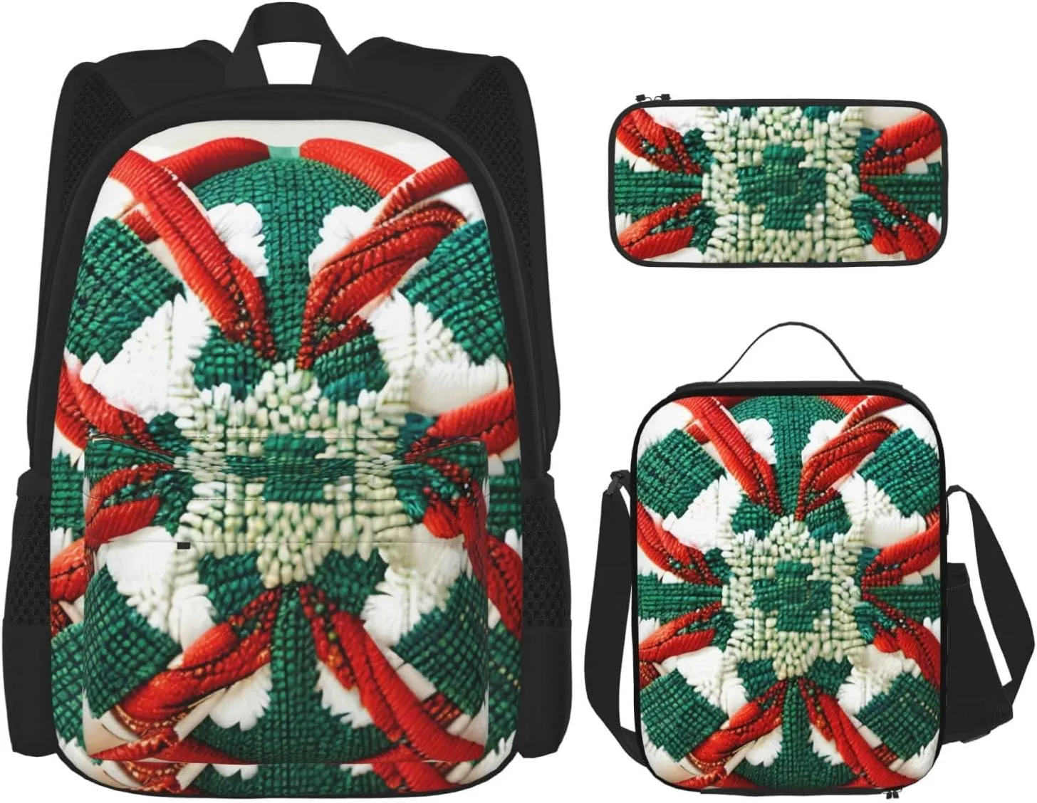 Woolen Fabric Patternbackpack 3 Piece Set, Duffel Bag, Casual Backpack, Girls Boys Backpack For Hiking, School
