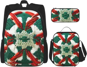 Woolen Fabric Patternbackpack 3 Piece Set, Duffel Bag, Casual Backpack, Girls Boys Backpack For Hiking, School