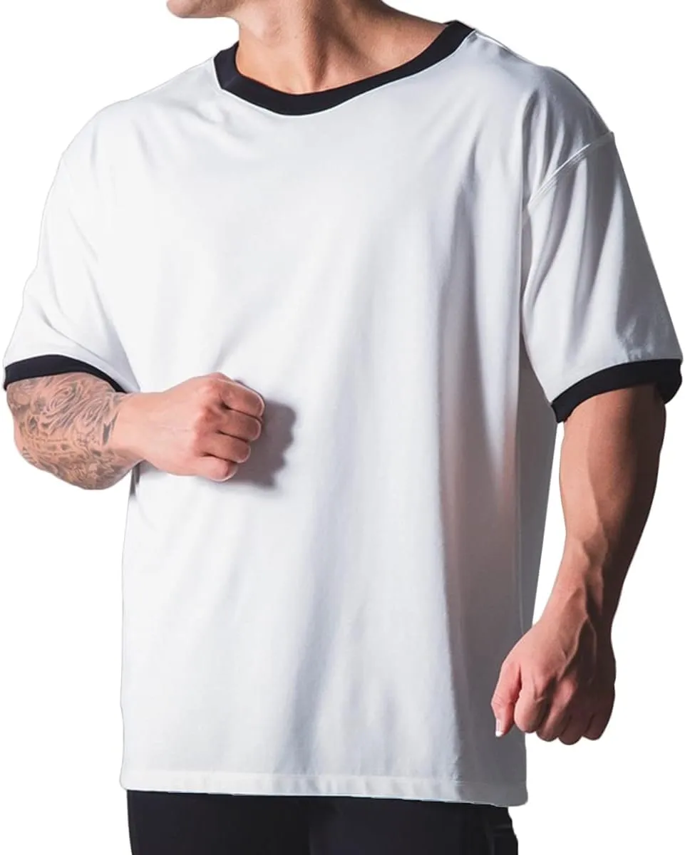 Workout Shirts Short Sleeve Oversized Hipster Loose Gym Shirts Basketball Hip-hop Street Style T-Shirts for Men T44