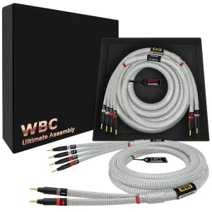 WORLDS BEST CABLES 6 Foot Ultimate - 9 AWG - Ultra-Pure OFC - Premium Audiophile HiFi Bi-Wire Speaker Cable Pair with Eminence Gold Banana Plugs & Silver Tweed Jacket
