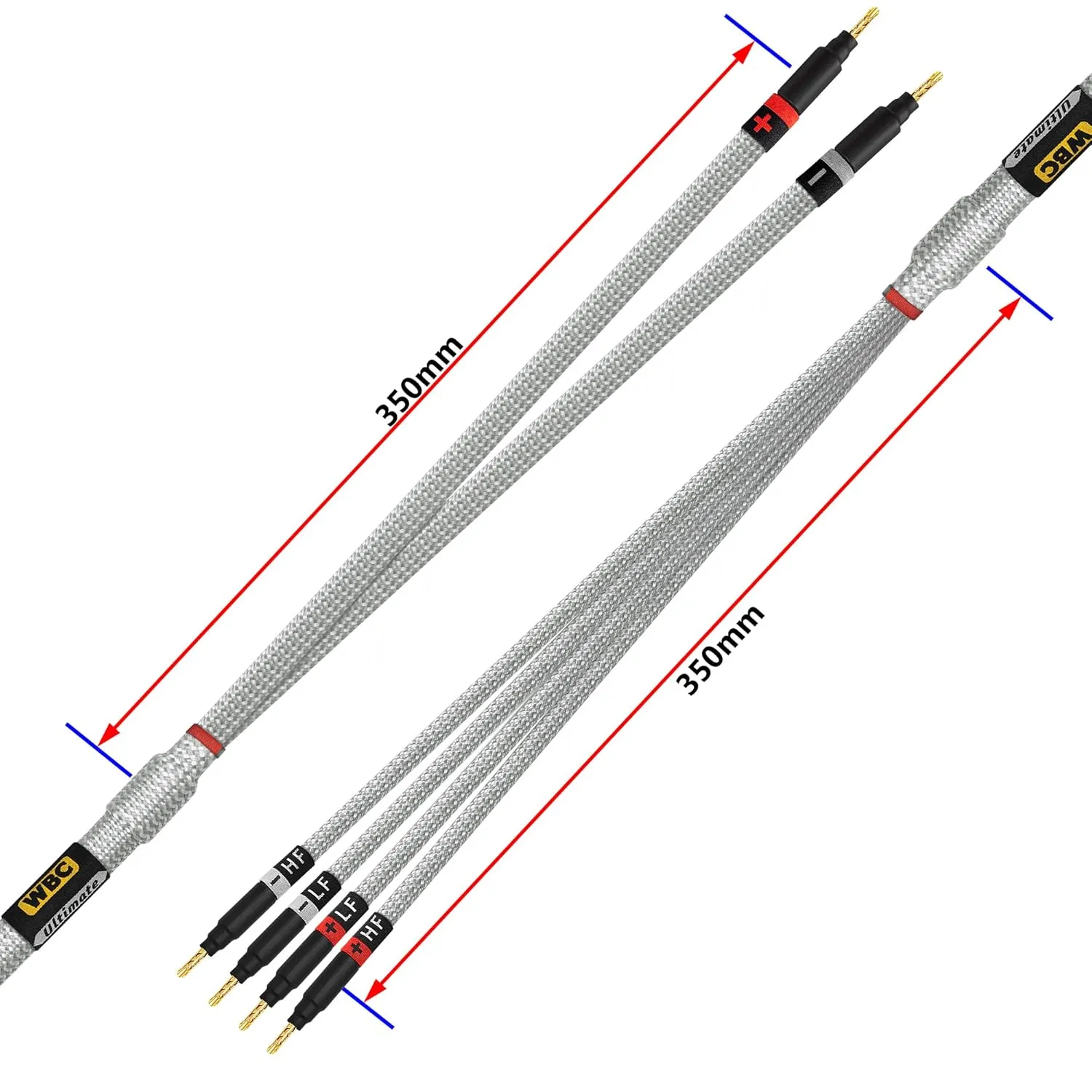WORLDS BEST CABLES 6 Foot Ultimate - 9 AWG - Ultra-Pure OFC - Premium Audiophile HiFi Bi-Wire Speaker Cable Pair with Eminence Gold Banana Plugs & Silver Tweed Jacket