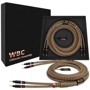 WORLDS BEST CABLES 6 Foot Ultimate - 9 AWG - Ultra-Pure OFC - Premium Audiophile HiFi Speaker Cable Pair with Eminence Gold Banana Plugs & TnBrwn Tweed Jacket