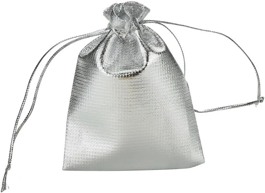 Wudygirl 100 PCS 3.54X4.72 inches Drawstring Satin Bags Mixed Gold Silver Jewelry Wedding Party Marbles Coins Pouches Bag (100 pcs Mix Gold Silver)