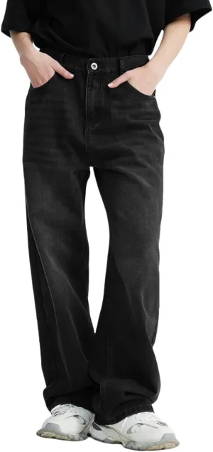 Y2k Baggy Jeans Men Women Loose Fit Hip Hop Jeans Vintage Casual Skater Pants Wide Leg Half Elastic Waist Denim Jeans