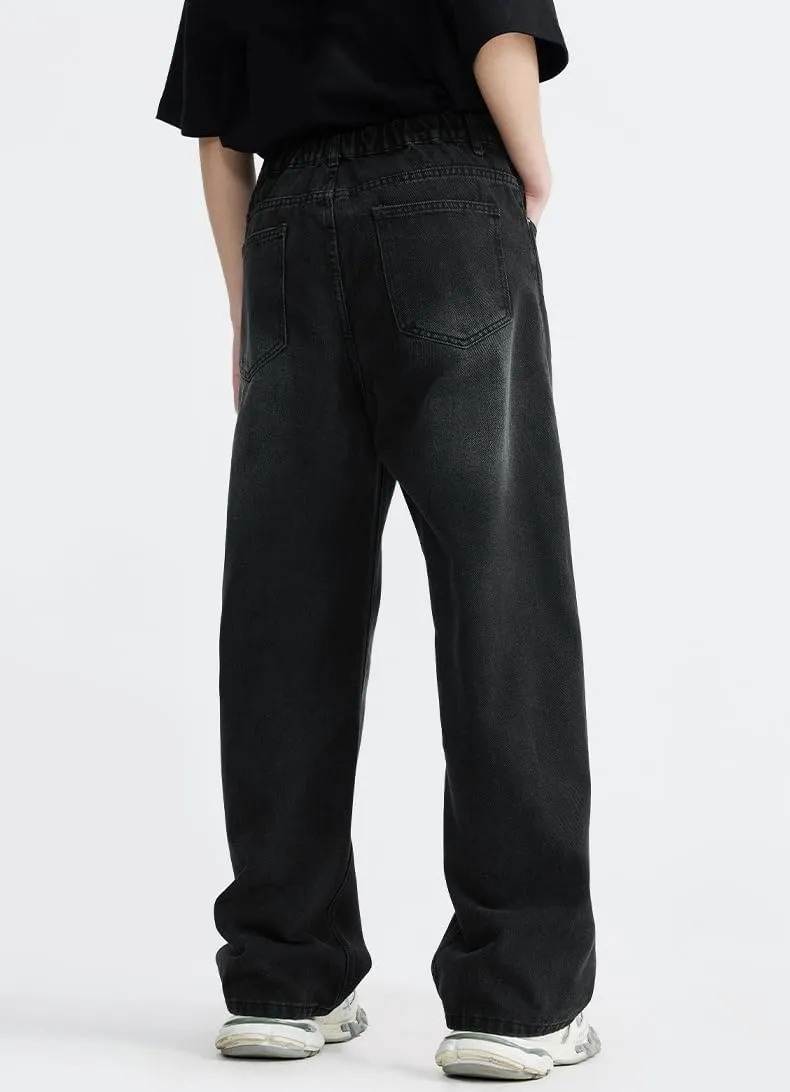 Y2k Baggy Jeans Men Women Loose Fit Hip Hop Jeans Vintage Casual Skater Pants Wide Leg Half Elastic Waist Denim Jeans