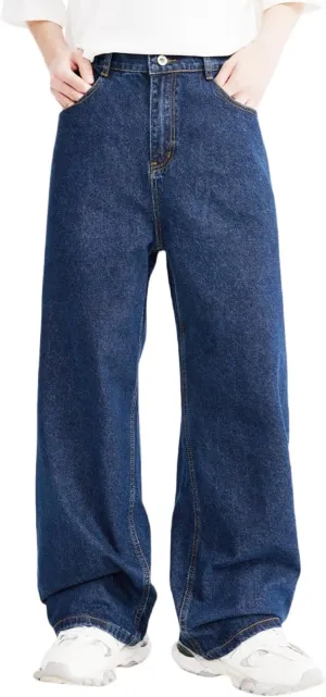 Y2k Baggy Jeans Men Women Loose Fit Hip Hop Jeans Vintage Casual Skater Pants Wide Leg Half Elastic Waist Denim Jeans