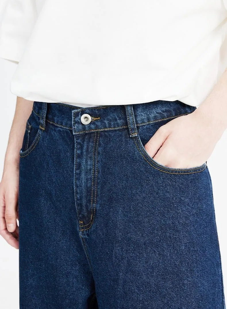 Y2k Baggy Jeans Men Women Loose Fit Hip Hop Jeans Vintage Casual Skater Pants Wide Leg Half Elastic Waist Denim Jeans