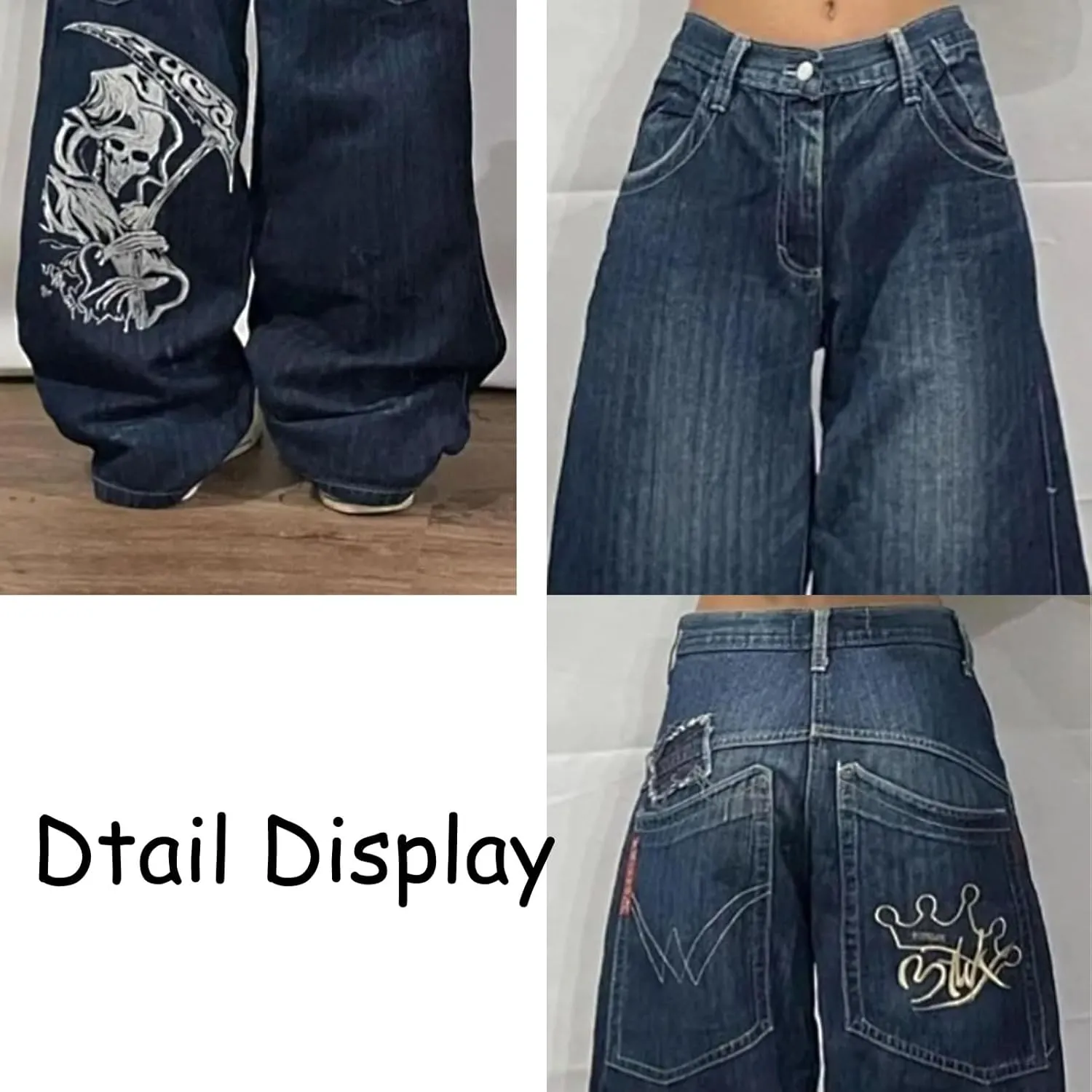 Y2k Vintage Hip Hop Jeans Baggy Skeleton Pants Graphic Printed Denim Jeans Grunge Gothic Oversized Pants Streetweear
