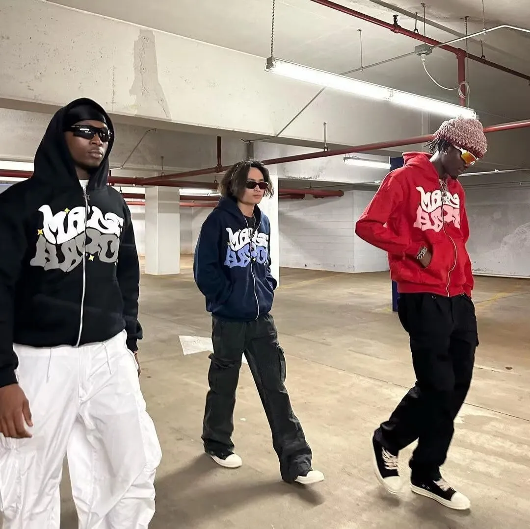 Y2K Zip Up Hoodies Puff Print Grunge Graphic Jackets Hip Hop Streetwear Sweatshirts Unisex