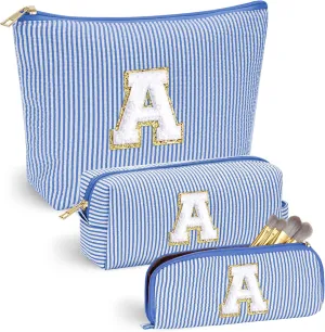 YOOLIFE Birthday Gifts for Girls Personalized Makeup Bag Cosmetic Bag Travel Bag Gifts for Teacher Girlfriend Bridal Shower Preppy Stuff for Teen Girls 15 14 13 Year Old Girl Gifts Blue A