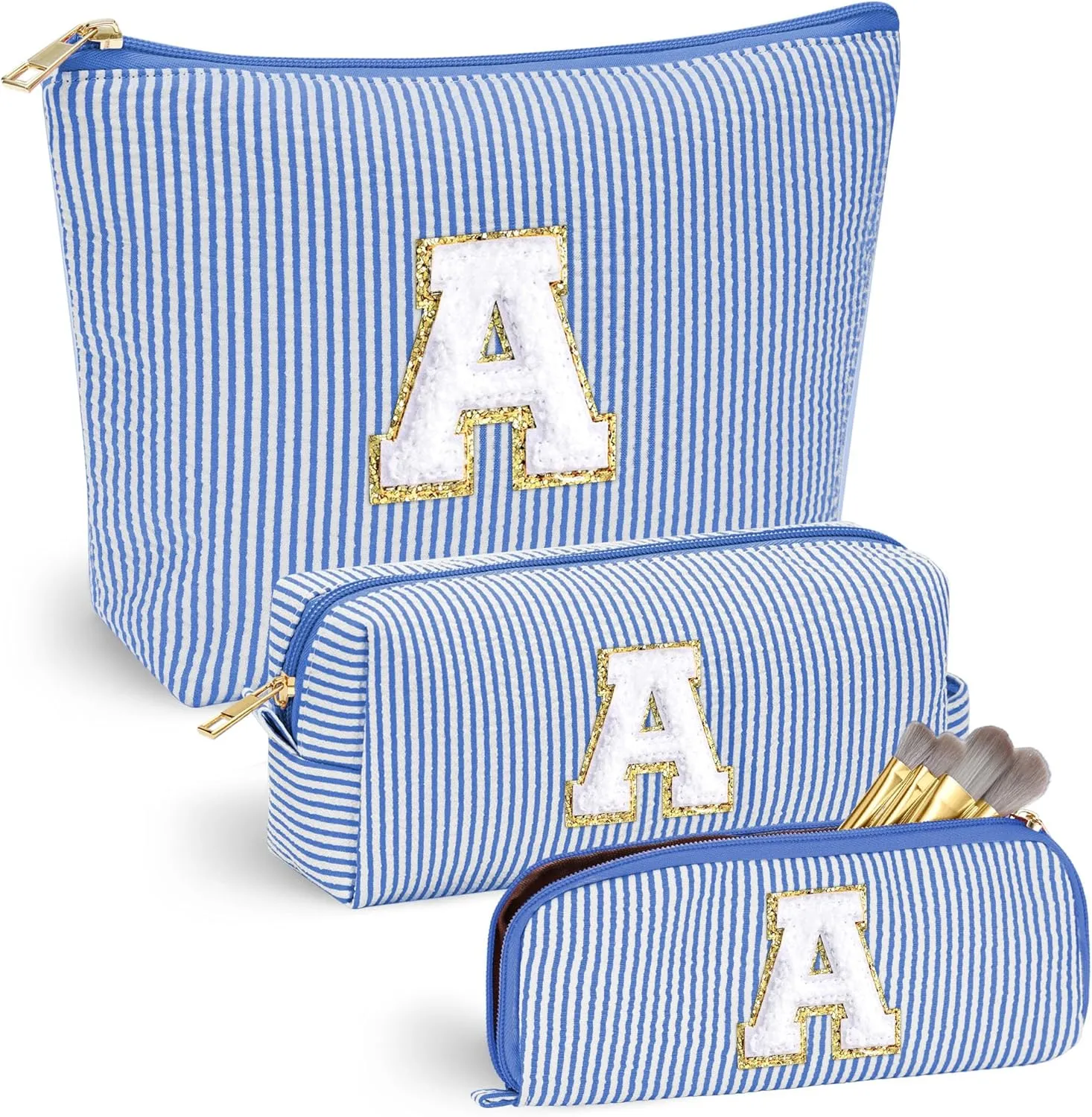 YOOLIFE Birthday Gifts for Girls Personalized Makeup Bag Cosmetic Bag Travel Bag Gifts for Teacher Girlfriend Bridal Shower Preppy Stuff for Teen Girls 15 14 13 Year Old Girl Gifts Blue A