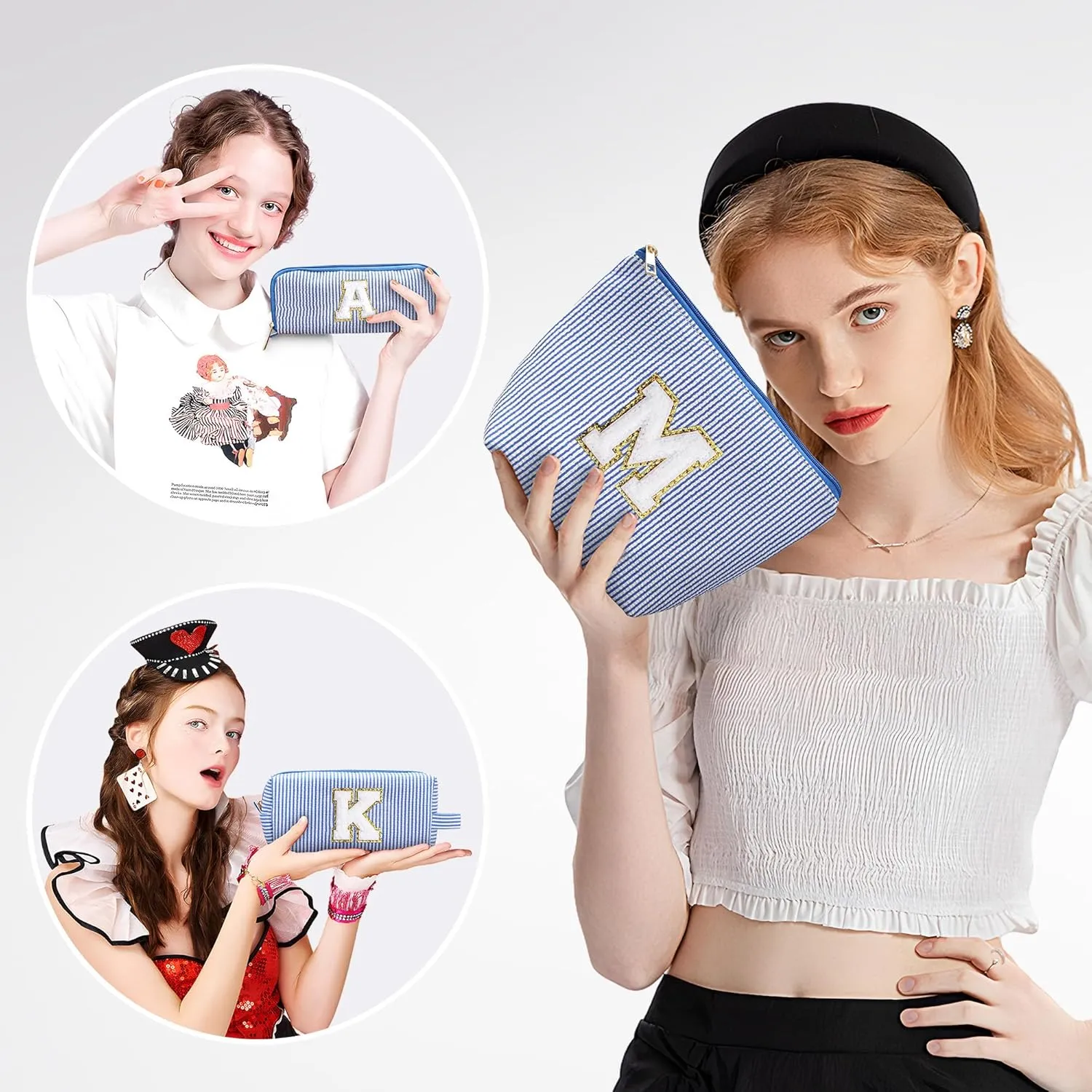 YOOLIFE Birthday Gifts for Girls Personalized Makeup Bag Cosmetic Bag Travel Bag Gifts for Teacher Girlfriend Bridal Shower Preppy Stuff for Teen Girls 15 14 13 Year Old Girl Gifts Blue A