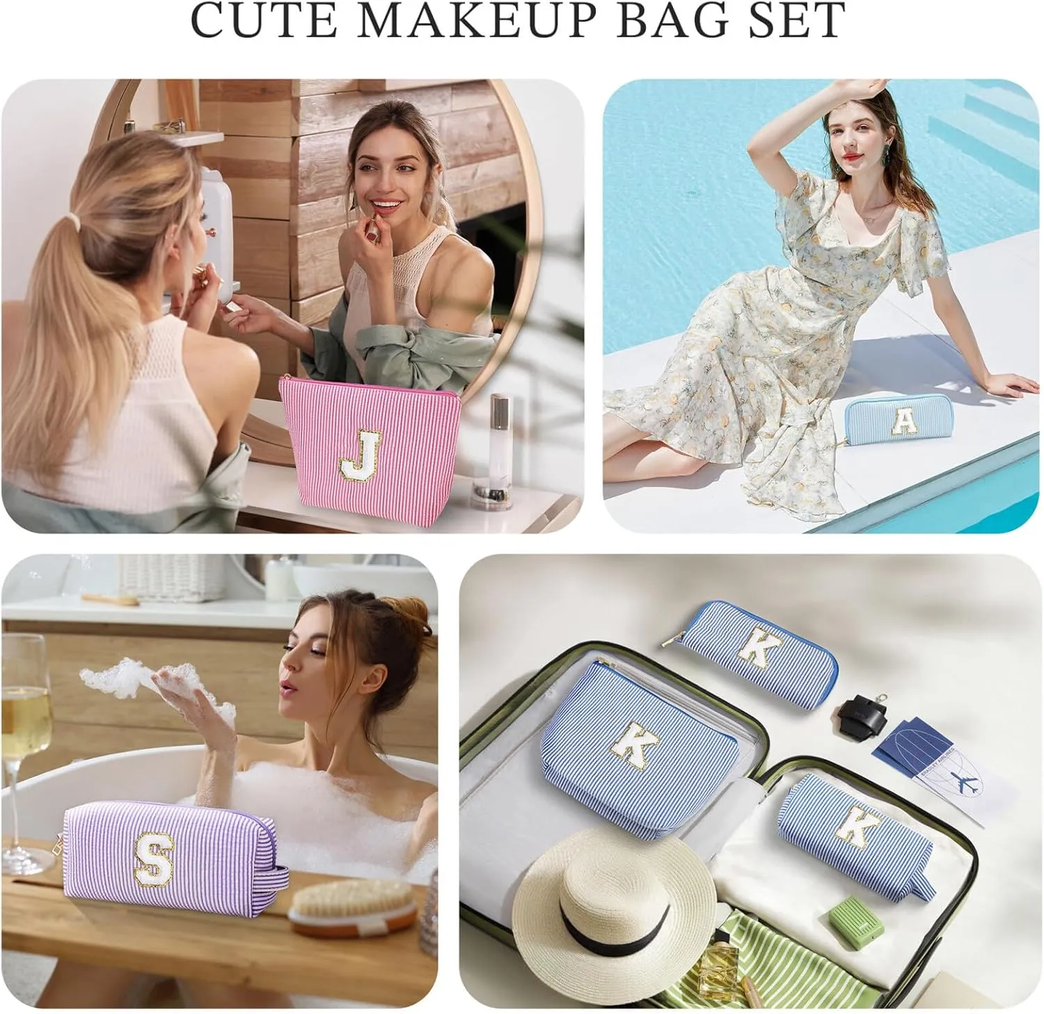 YOOLIFE Birthday Gifts - Personalized Monogram Makeup Bag Cosmetic Bag Travel Toiletry Bag Birthday Gifts for Women Her Bridesmaid Friend Sister Wife Girlfriend Daughter Gifts Purple A