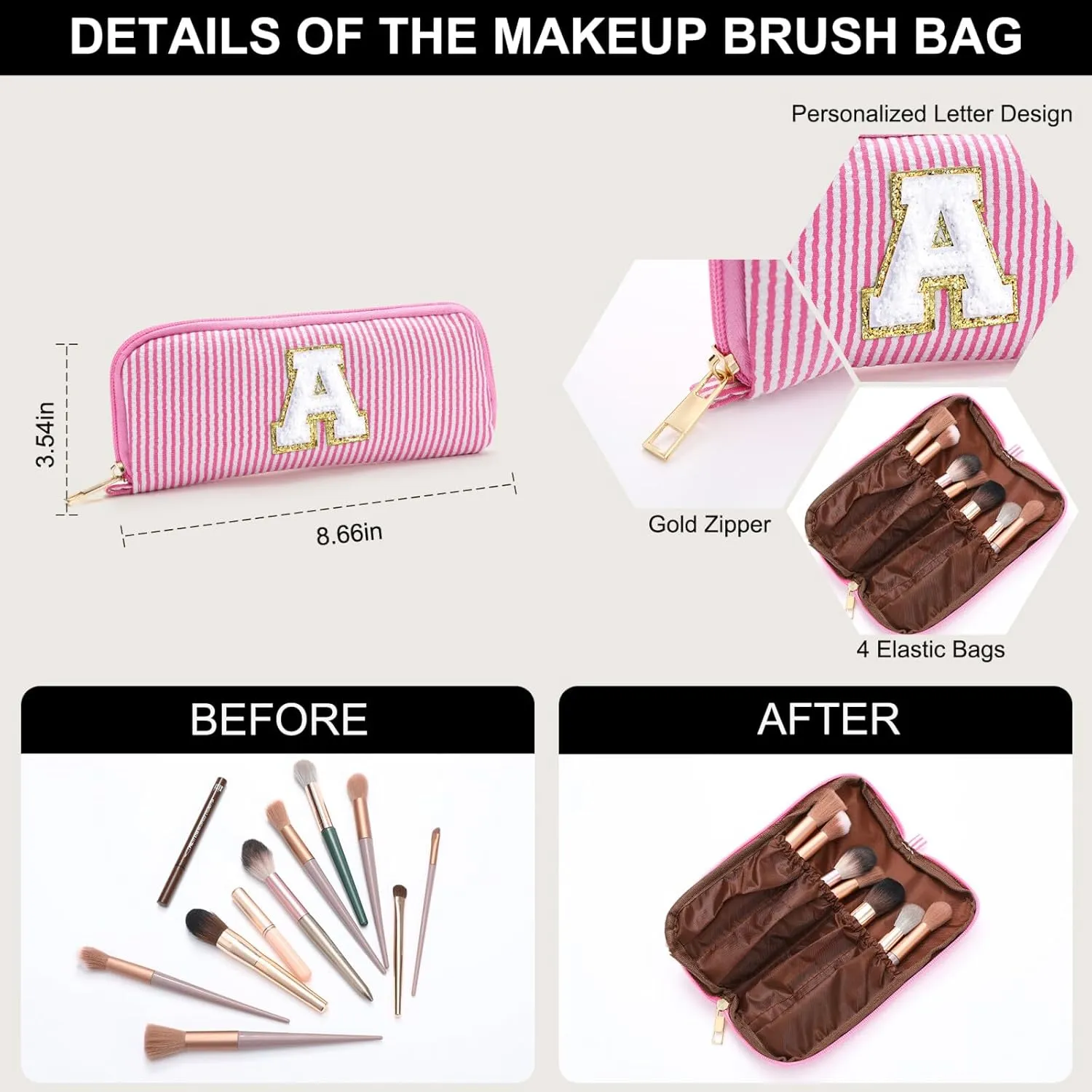 YOOLIFE Birthday Gifts - Personalized Monogram Makeup Bag Cosmetic Bag Travel Toiletry Bag Birthday Gifts for Women Her Bridesmaid Friend Sister Wife Girlfriend Daughter Gifts Purple A