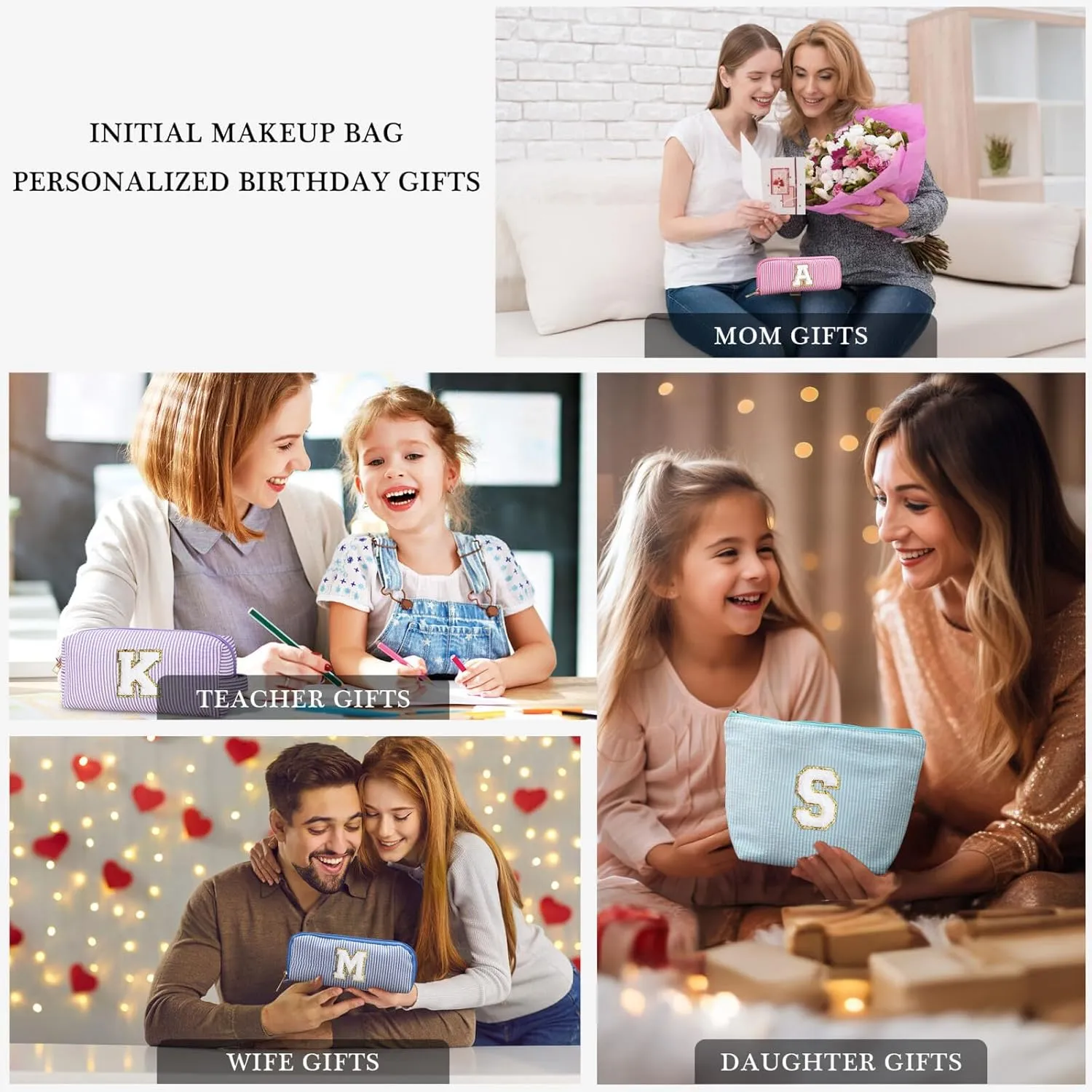 YOOLIFE Personalized Makeup Bag for Women, Initial Make Up Bag Travel Makeup Bag for Women Mom Birthday Gifts Cosmetic Bag Makeup Bag Birthday Gifts for Women Niece Gifts Teen Girl Gift for Her E
