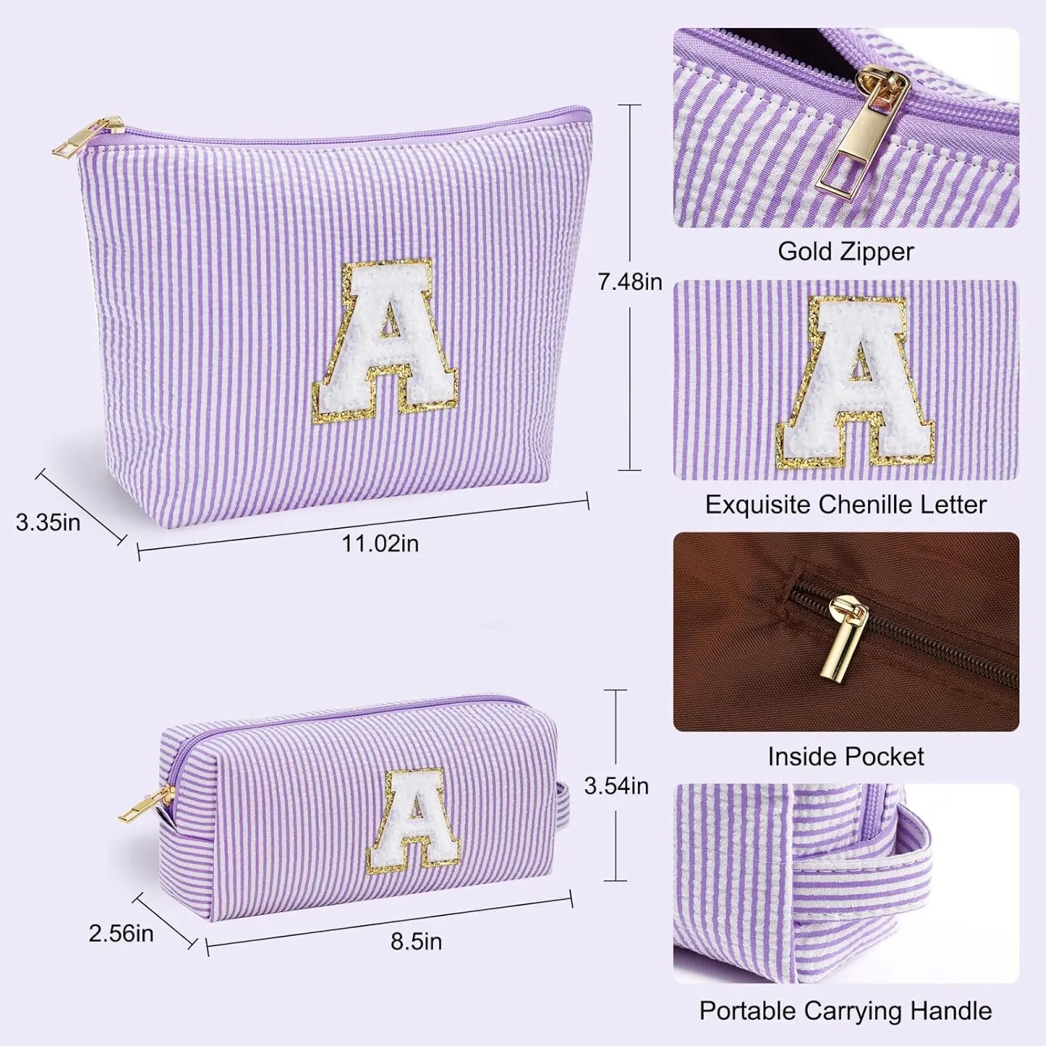 YOOLIFE Preppy Stuff Tween Girls Gifts 3 Pieces Monogram Makeup Pouch Makeup Organizer Bag Beauty Bag Personalized Friend Sister Wife Wedding Bride Birthday Gifts for Women Her Preppy Makeup Bag S