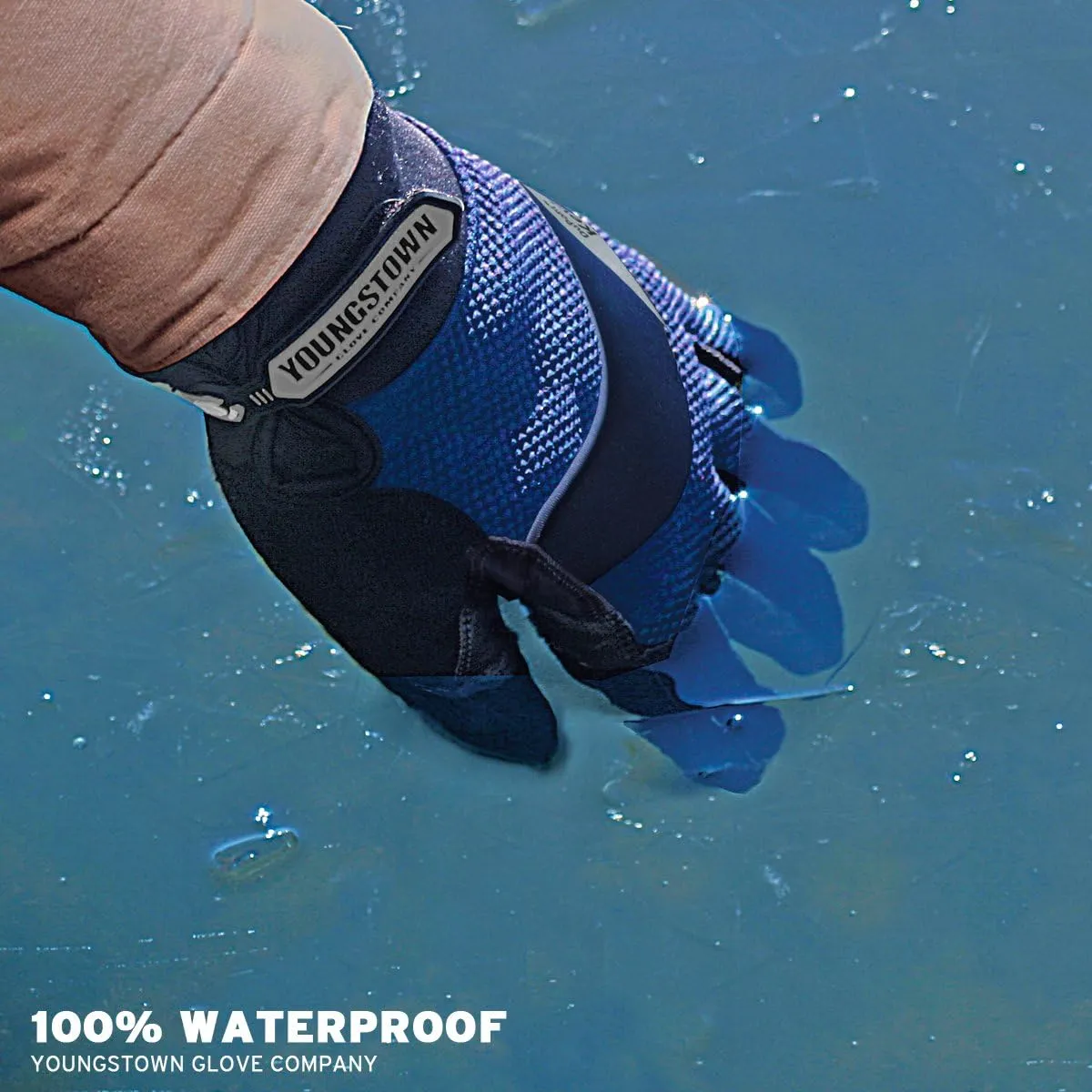 Youngstown Glove Cut Resistant Waterproof Synthetic Work Gloves For Men-Kevlar Lined,Insulated for Winter/Cold-Blue,Medium