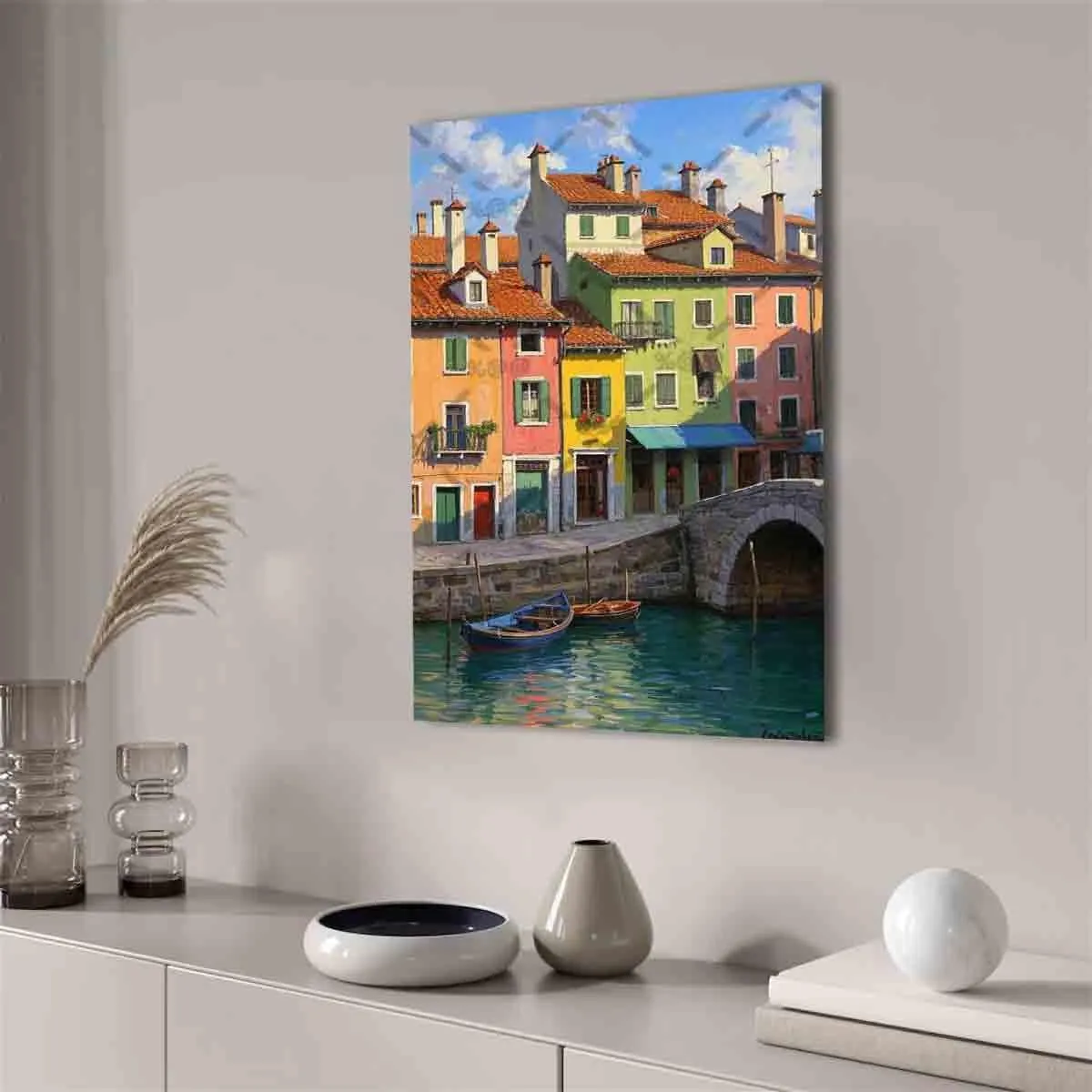 ZDWHGTF 24X16 Inch Wall Art Canvas Dock Boat Original Normandy Impressionism Wall Painting for Home Decor