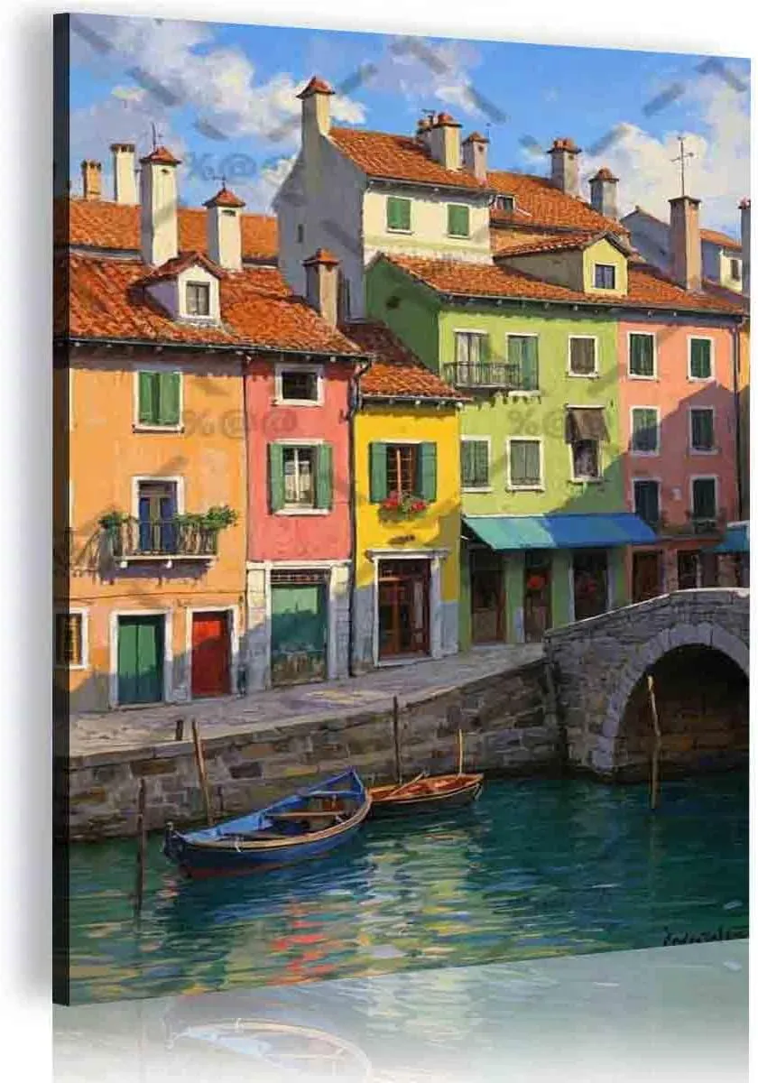 ZDWHGTF 24X16 Inch Wall Art Canvas Dock Boat Original Normandy Impressionism Wall Painting for Home Decor