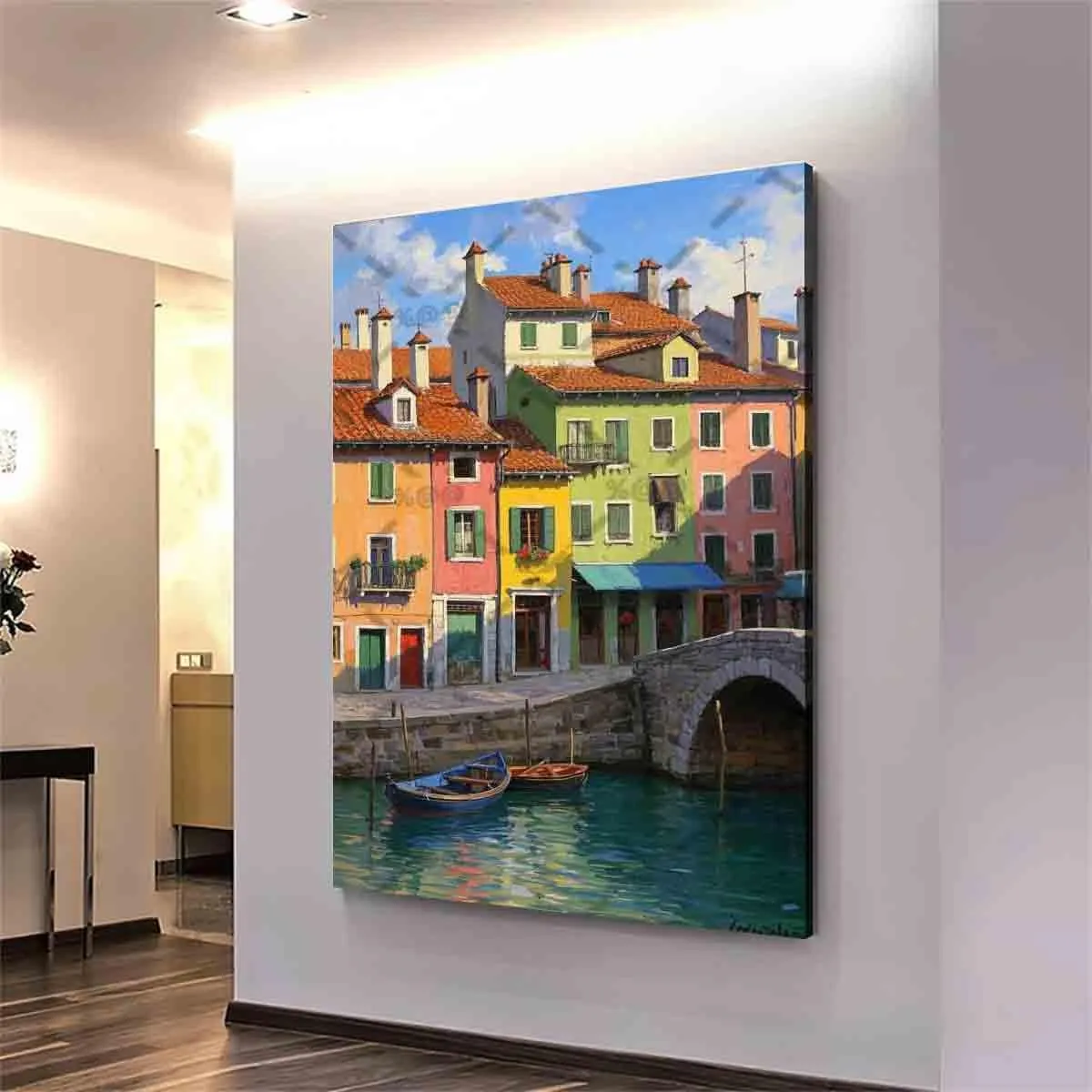 ZDWHGTF 24X16 Inch Wall Art Canvas Dock Boat Original Normandy Impressionism Wall Painting for Home Decor
