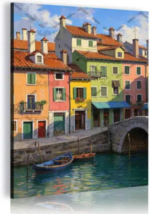 ZDWHGTF 24X16 Inch Wall Art Canvas Dock Boat Original Normandy Impressionism Wall Painting for Home Decor