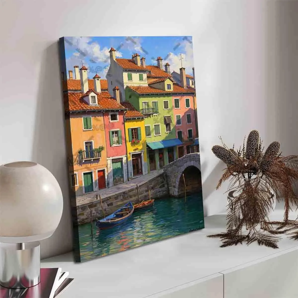 ZDWHGTF 24X16 Inch Wall Art Canvas Dock Boat Original Normandy Impressionism Wall Painting for Home Decor