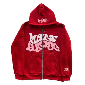 ZENMANCHEN Y2k Hoodie Men Puff Print Zip Up Hoodie Y2k Jacket 90s Vintage Designer Hoodies Graphic Streetwear Emo Sweatshirt (US Alpha XX-Large Regular Regular Puff Print Red)