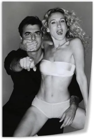 ZFASXZF Sex And The City Sarah Jessica Parker And Chris Noth Posing Black And White Poster (2) Canvas Art Wall Poster Printing Office Bedroom Aesthetic Poster Gift 16x24inch(40x60cm) Unframe-style