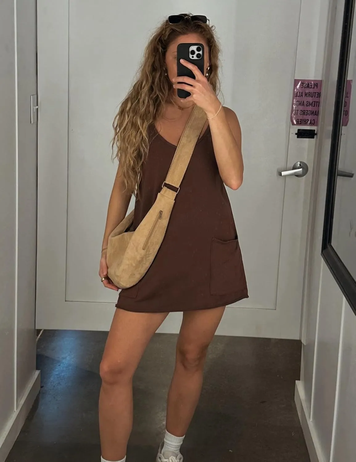Zhiyouni Women's Summer Sleeveless Mini Dress V Neck Spaghetti Straps Athletic Built-in Shorts Sundress